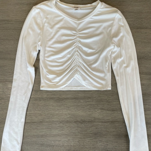 Garage White Ribbed Ruched Crop Top - Picture 1 of 6